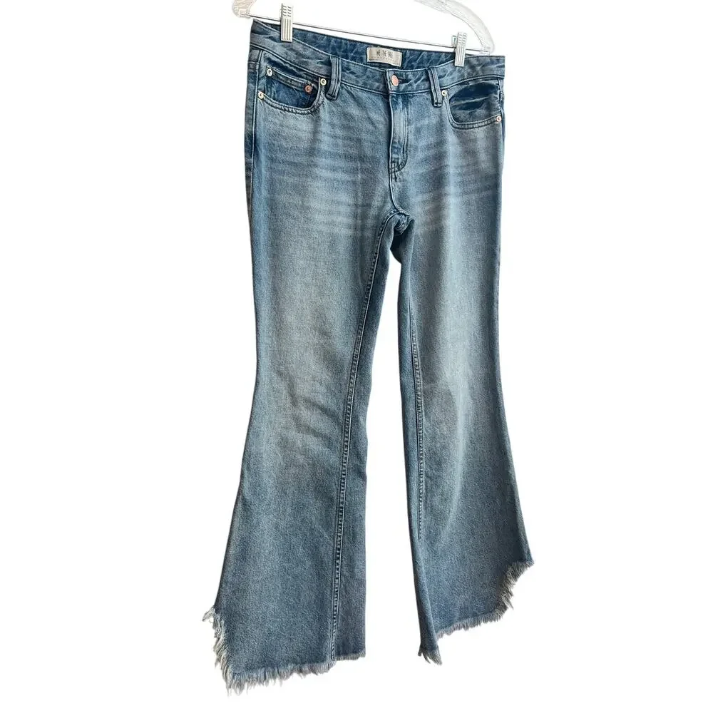 We The Free Free People Level Up Slit Slim Flare Jeans Raw Hem Size: 27